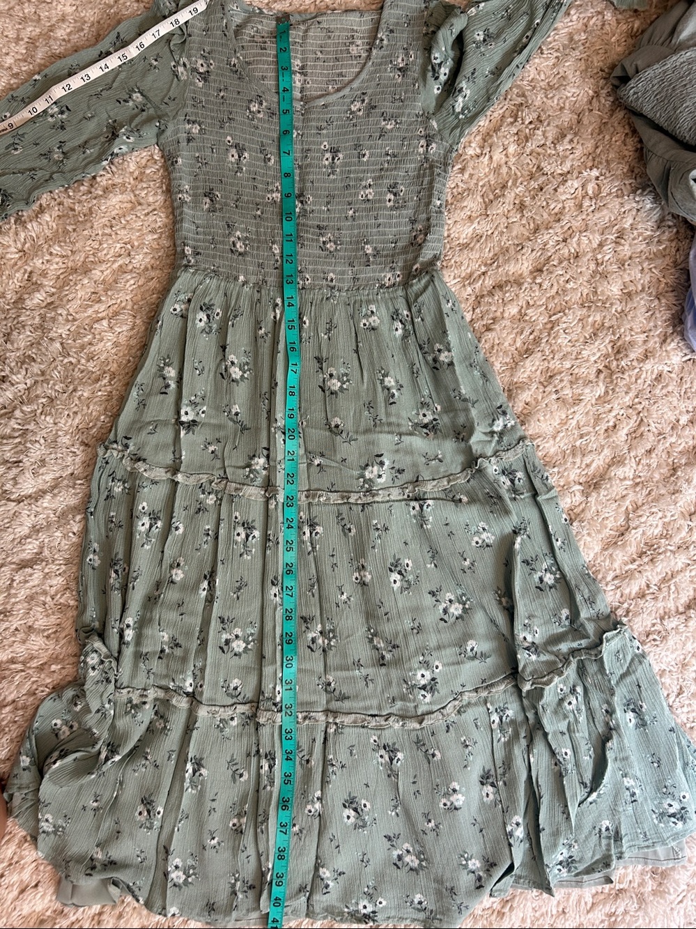 Mikarose:Floral Green Long Sleeve Dress - Picture 7 of 7